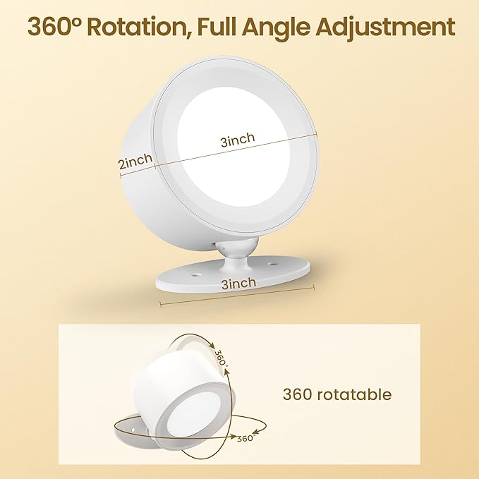 LED Wall Mounted Lamps, Battery Operated Rechargeable Wall Lights, 3CCT & Dimmable, 360°Rotation with Magnetic Ball, Cordless Wall Sconces for Picture Bedside Bedroom Reading, White-2 Pack