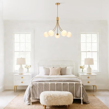 Bubble Chandelier, Modern Sputnik Dining Room 5-Light Chandelier with Gold Finish and Glass Globes for Kitchen Bedroom Foyer and Living Room
