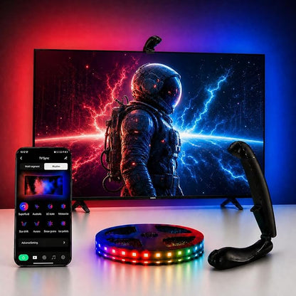 TV LED Backlight with Sensor, LED Sync Lights for TV 55-65 Inch, Smart Camera Sync to Screen, Ambient RGB Strip Lights for Gaming & Home Theater, App Control (14.7ft)