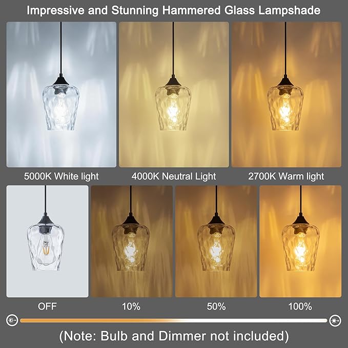 3 Pack Mini 5.1" Glass Pendant Lights Kitchen Island Lighting, Small Black Hammered Glass Pendant Light Fixtures, Black Hammered Glass Island Lights for Kitchen for Dining Room Sink