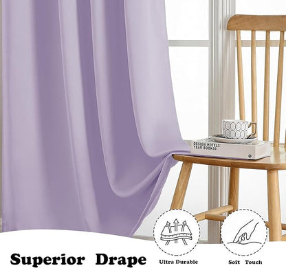 Simplebrand Lilac Room Darkening Curtains for Bedroom 63 Inch Length 2 Panels Set, Thermal Insulated Energy Saving Curtains for Kids Room, Grommet Solid Nursery Window Treatment Drapes, W40 x L63
