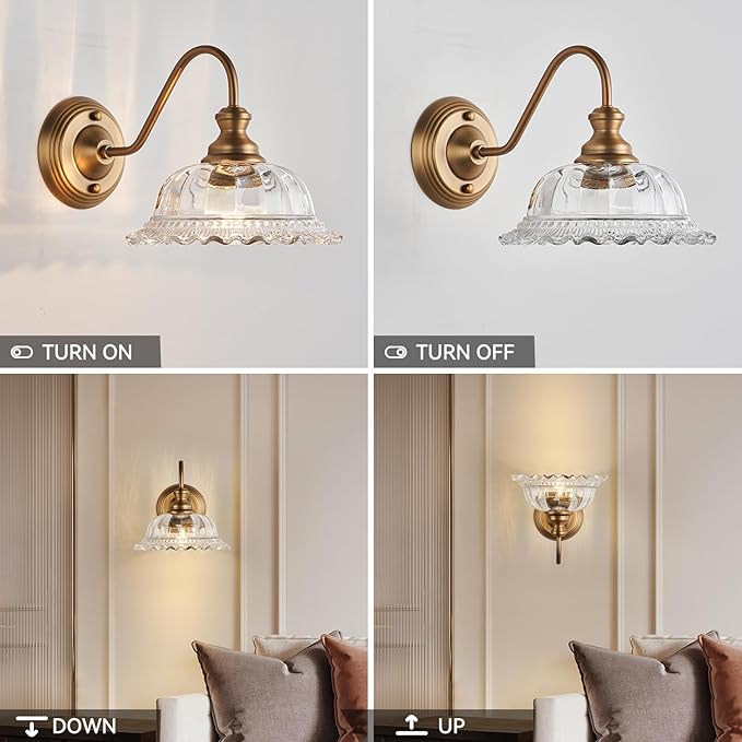 HDDFL Vintage Wall Scone Bedside Wall Lamp Matte Brass Bedside Light Fixtures Antique in Door Lighting Fixture for Living Room Porch Staircase Drawing Room Bedroom