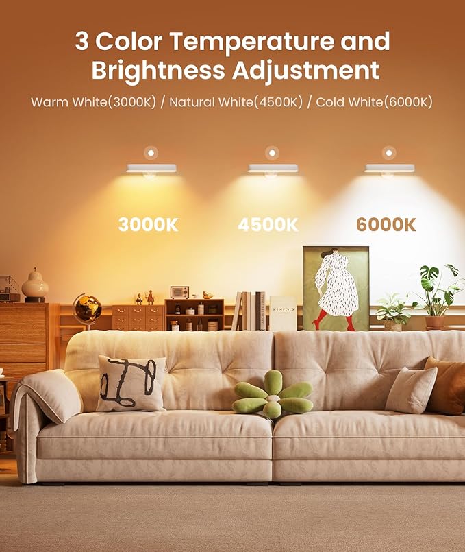PopoIron 4 Pack Wall Sconces Rechargeable 7500mAh Battery Operated Wall Lights Cordless LED Wall Lamp, Touch and Remote Control, 3 Colors Wall Lamps 360° Rotate Dimmable Brightness with 15 RGB Colors