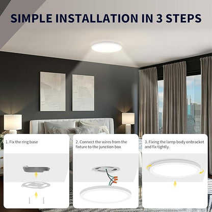 mw 24 Inch Flush Mount Ceiling Light, 3360LM, 5CCT 2700K/3000K/3500K/4000K/5000K, 120V, Dimmable Ultra Slim Modern LED Ceiling Light, Damp Location for Bedroom, Kitchen, Laundry Room, ETL Listed