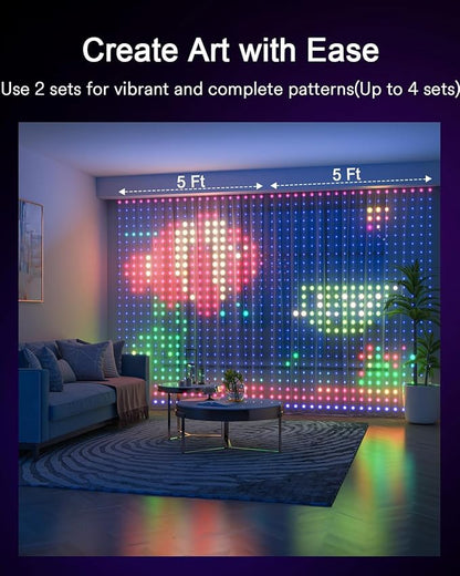 Lumary WiFi Smart Curtain Lights, World Cup Decor Curtain Lights with APP & Remote Control, DIY Color Changing, Pattern GIF Display for Outdoor Indoor, 6.9 x 5FT, 540 RGB LED