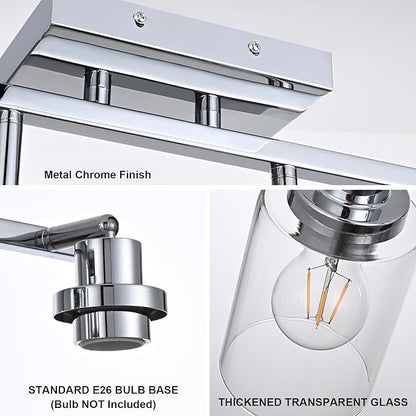 5-Light Track Lighting Kit Ceiling Kitchen Track Lighting Fixtures Chrome Bathroom Vanity Wall Lights with Clear Glass Multi-Directional Rotating Tracking Light Heads Spotlight for Accent Shop