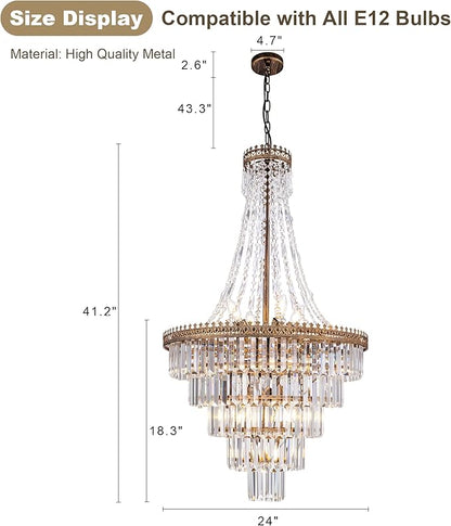 TOCHIC French Empire Crystal Chandelier Modern Farmhouse Chandeliers Ceiling Light for Foyer Entryway High Ceiling Vintage Antique Bronze Chandelier Light Fixture for Dining Living Room 24" D