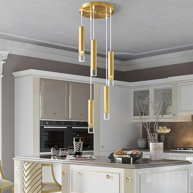 Modern Pendant Light Kitchen Light Fixture Dimmable LED Gold Mini Pendant Lights Dinning Room Gold Pendant Lighting for Kitchen Island Bedroom (5-Light)