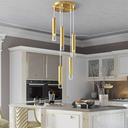 Modern Pendant Light Kitchen Light Fixture Dimmable LED Gold Mini Pendant Lights Dinning Room Gold Pendant Lighting for Kitchen Island Bedroom (5-Light)