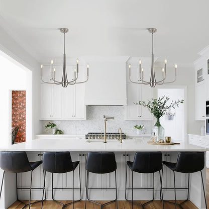 ACNKTZ Brushed Nickel Chandelier, 6-Light Modern Farmhouse Chandeliers for Dining Room Lighting Fixtures Hanging, Industrial Metal Minimalist Chandelier for Kitchen Bedroom Foyer Entryway Hall
