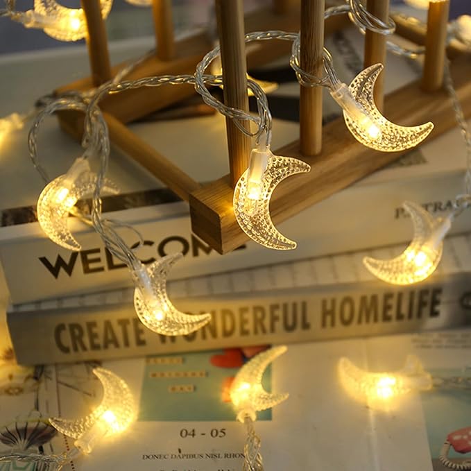 Moon String Lights Ramadan Decor, Outdoor LED String Lights 10Ft 20 LED Battery Operated Fairy Lights for Wedding Garden Decoration,Party Festival Lights, Christmas Thanksgiving Decor