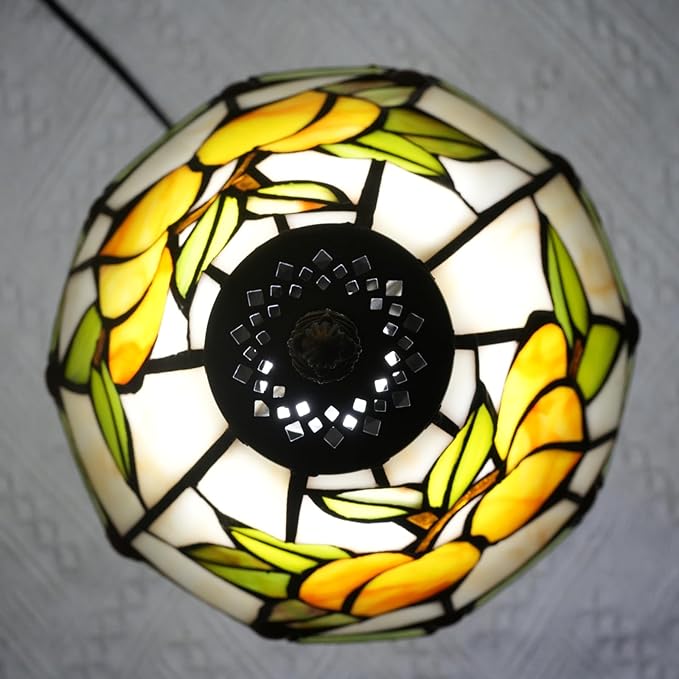 Tiffany Style 8 Inch Apricot Stained Glass Table Lamp,Handmade Accent Lamp with Resin Base Retro Night Light for Bedroom, Office Living Room,Restaurant Farmhouse Decor Ambient Lighting