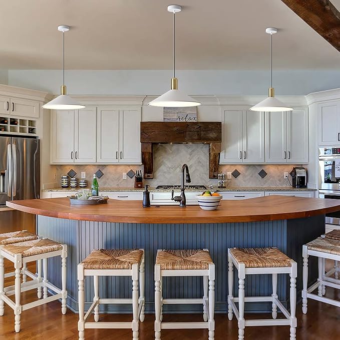 KCO Lighting Modern Cone Pendant Lighting White and Gold Pendant Light Kitchen Island Farmhouse Dome Pendant Light Mid Century Living Room Light Fixture Over Dining Table (White)