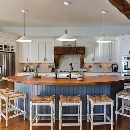 KCO Lighting Modern Cone Pendant Lighting White and Gold Pendant Light Kitchen Island Farmhouse Dome Pendant Light Mid Century Living Room Light Fixture Over Dining Table (White)