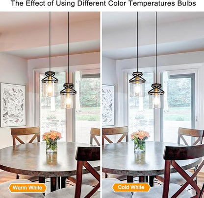 Black Kitchen Pendant Lighting over Island, Modern Glass Pendant Lighting, Hanging Lights for Living Room Set of 2, Pendant Lights Kitchen Island 2 Pack, Pendant Lamp for Dining Room, Hallway, Sink