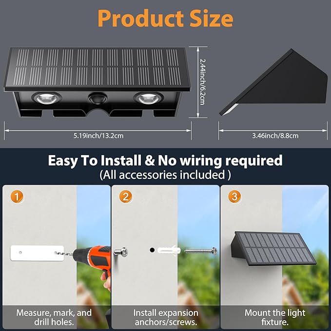8PACK Solar Sconce Lights Outdoor,3000/4000/6000K 3 Modes Up and Down Solar Wall Lights Dusk to Dawn Lighting IP65 Waterproof Solars Lights Outdoor for Exterior Front Porch Garage Fence Patio Yard