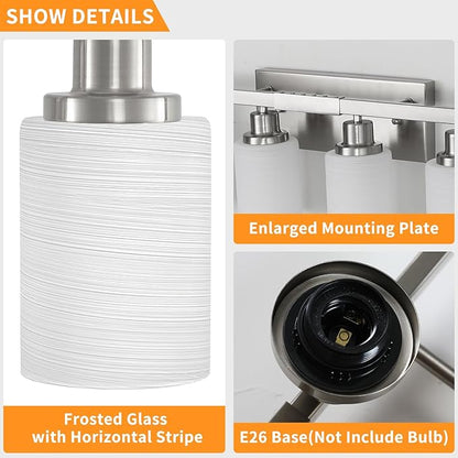 8-Light Bathroom Light Fixtures, 52inch Nickel Vanity Light with Milky White Glass Shade, Modern Bathroom Wall Lights Over Mirror, Farmhouse Wall Sconces Lighting for Bedroom Living Room