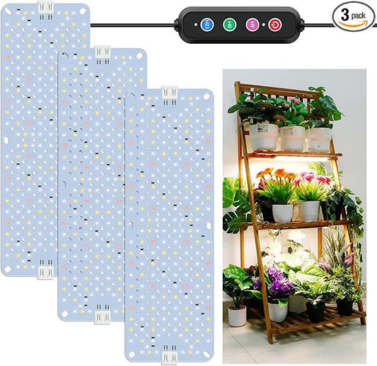 40W Ultra-Thin Panel Full Spectrum Grow Lights, 576 LEDs Plant Grow Light for Indoor Plants with Daisy Chain Function, Grow Lights for Seed Starting with 4/8/12/16/20H Auto On/Off Timer (3pcs)