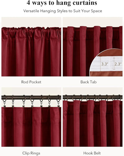 StangH Red Curtains 90 inches Long Luxury Super Soft Velvet Theater Curtains Back Tab Thermal Insulated Room Darkening Privacy Panels for Living Dining Room, W52 x L90, 2 Panels