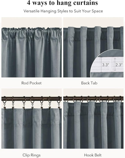 StangH Stone Blue Velvet Curtains 90 inches Long for Living Room, Back Tab Light Blocking Thermal Insulated Privacy Drapes for Nursery Bedroom Dining Room, W42 x L90, 2 Panels