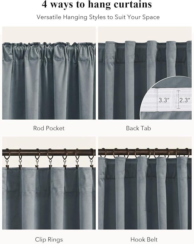 StangH Super Soft Stone Blue Velvet Curtains Light Blocking for Kids Bedroom, Vertical Privacy Panels Temperature Balance for Home Office Soundproof for Study/Hallway, W52 x L102, 2 Pieces