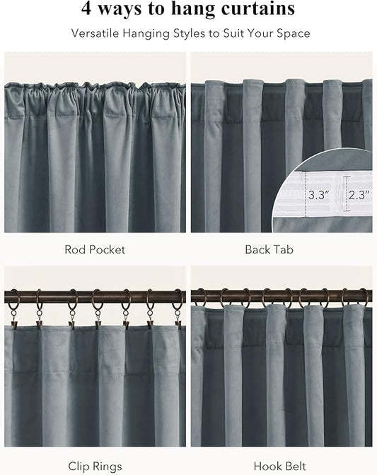 StangH Super Soft Stone Blue Velvet Curtains Light Blocking for Kids Bedroom, Vertical Privacy Panels Temperature Balance for Home Office Soundproof for Study/Hallway, W52 x L102, 2 Pieces