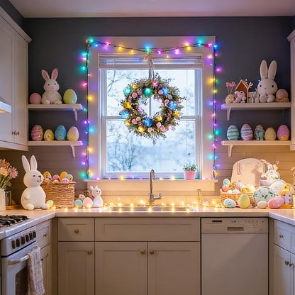 LAMPHOME Pastel Easter Lights String, Multicolor Christmas Mini Light, 32.5FT 100 LED with 16 Light Modes Green Wire, Fairy Lights Plug in for Outdoor Xmas Trees Garland Wreath Holiday Decorations