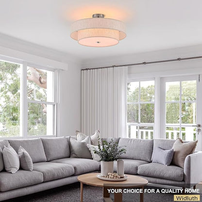 21.7" Modern Semi Flush Mount Ceiling Light 4-Lights Linen Drum Ceiling Lighting with Chrome Finish, Vintage Ceiling Light Fixture for Laundry Room, Kitchen, Living Room, Dining Room, Bedroom