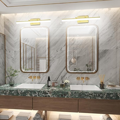 Aipsun Bathroom Vanity Light Brushed Gold Modern LED Vanity Lighting Over Mirror 24inch Adjustable Gold Wall Light for Bathroom (Cool White 5500K)