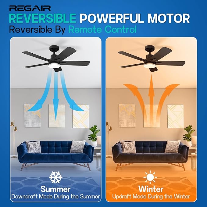 Ceiling Fan with Light 42-Inch, Remote Control Reversible DC Motors, 3CCT Dimmable Timer Noiseless, Black Ceiling Fan for Bedroom Living Room, Indoor&Outdoor ETL Listed