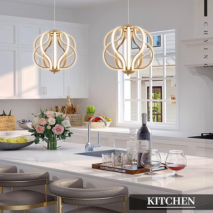 CHYING Modern Gold Chandelier with Remote Control, 10-Light 70W 3-Color Temperature Dimmable LED Chandelier for Dining Room, Hanging Adjustable Pendant Light for Living Room Kitchen Entryway Foyer