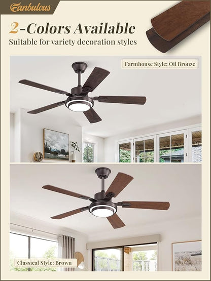 Fanbulous 48 Inch Ceiling Fans with Lights and Remote, Oil Bronze Ceiling Fan with 8 Dual-Color Blades, Indoor/Outdoor Large Ceiling Fans, Reversible DC Motor, 6-Speed, 3CCT for Living Porch Patio
