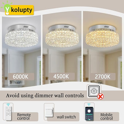 ykolupty 16" Crystal Chandeliers,Round Chandelier for Living Room Modern Flush Modern Crystal Ceiling Light Fixture for Foyer Bedrooms Dining Room Hallway Silver