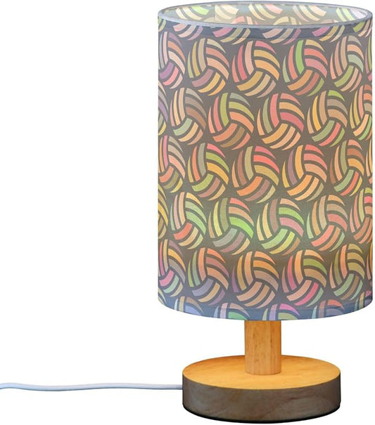 Volleyball Pattern Colored Sport Ball Table Lamp with Wood Base Fabric Lamp Shade Bedside Nightstand Desk Lamp for Living Room Bedroom Kids Room Office