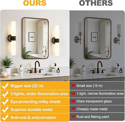 Wall Sconces Set of Two, Modern Bathroom Sconces Wall Lighting with Milky White Glass, Brown Sconces Wall Decor Set of 2 for Bathroom Mirror Bedroom Living Room Hallway