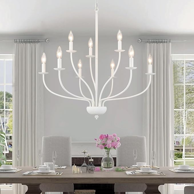 9-Light White Chandeliers for Dining Room 30 Inch Foyer Chandeliers for High Ceilings Candle Chandeliers Lighting Fixtures Mid Century Chandelier for Living Room Bedroom Kitchen Island Foyer