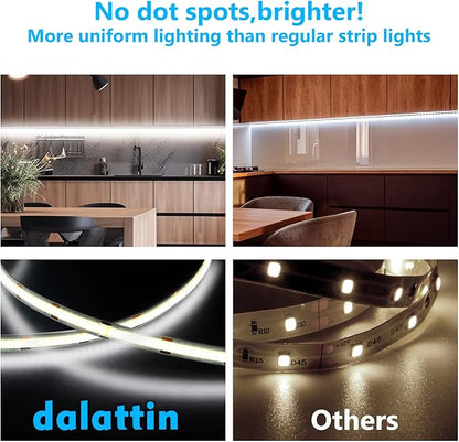 dalattin COB LED Strip Lights,16.4ft LED Lights, 608 LEDs/m High Density Flexible 24V Flexible Tape Light with Remote & Touch Control,Dimmable 2700K-6500K for Living Room, Bedroom, Kitchen Lighting