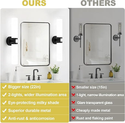 Wall Sconces Set of Two, Matte Black Bathroom Sconces Wall Lighting with Milky White Glass, Hardwired Modern Sconces Wall Decor Set of 2 Bathroom Light Fixtures for Mirror Living Room Hallway Bedroom