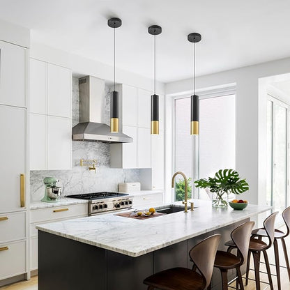 Modern Pendant Lights Fixtures 4000K, Black and Gold Pendant Light Kitchen Island 3 Pack with LED Bulb, Minimalist Hanging Lights for Kitchen Dining Room Bedroom Bar 5W