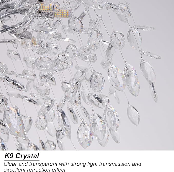 Tree Branches Chandeliers Luxury Round Crystal Pendant Light 8 Light Ceiling Hanging Light for Dining Room Bedroom Living Room Entryway 23.7" Silver