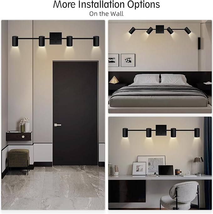 AUQUEE 4 Light Track Lighting Fixtures Ceiling, Matte Black Track Lights Ceiling with Flexibly Rotatable Light Heads, Modern LED Track Light kit for Kitchen/Hallway, GU10 Bulb Not Included