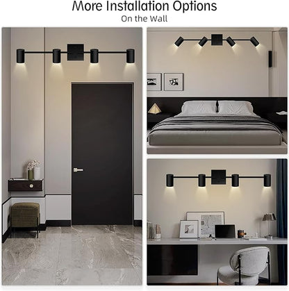 AUQUEE 4 Light Track Lighting Fixtures Ceiling, Matte Black Track Lights Ceiling with Flexibly Rotatable Light Heads, Modern LED Track Light kit for Kitchen/Hallway, GU10 Bulb Not Included