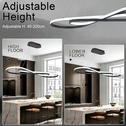 Black Modern Chandelier,Modern Led Pendant Light for Kitchen Island Lighting Dimmable Creative Snake-Shaped Twist Design Modern Led Chandelier for Dining Room Over Table