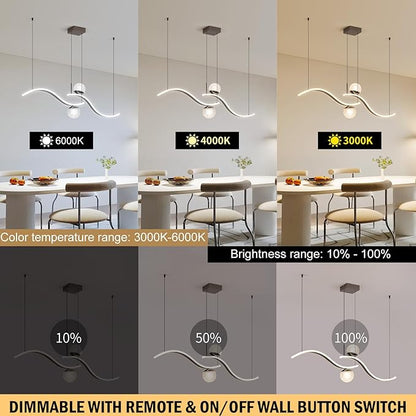 ORANOOR Modern LED Globe Pendant Light, 39in Dimmable Black Hanging Chandelier Light Fixture, 2-Wave Kitchen Pendant Lighting Over Island, Dining Room Lights Ceiling Hanging Over Table (2-Bulb)