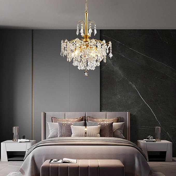 Crystal Chandeliers for Dining Room, Modern Gold Chandelier Light Fixture, Crystal Kitchen Ceiling Hanging Pendant Light 6 Lights for Living Room Hallway Bathroom Bedroom Foyer