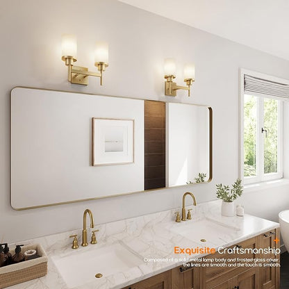 Vanity Lighting Fixtures with White Frosted Glass Shade, Double Wall Lamps for Bathroom Mirror Bedroom Living Room Washroom Porch, Gold T001GD-L2