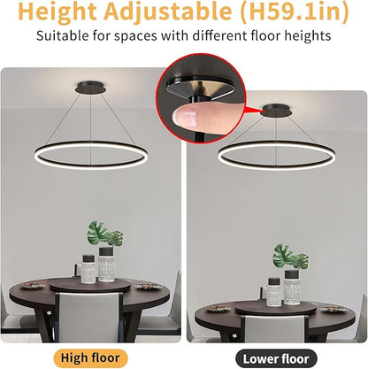 Mikeru Modern LED Chandelier Light, Ceiling Pendant Light Fixtures with Remote Control 3000k-6500K Adjustable Color Temperature Light for Living Room, Bedroom, Kitchen （23.6IN