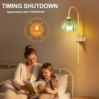 ZECOXOL Vintage Battery Operated Wall Sconces Set of 2, Gold Rechargeable Wireless Wall Lamp Lights with Glass Lampshade & Remote,Dimmable 12 Colors Flower Wall Sconce for Bedroom Living Room Hallway