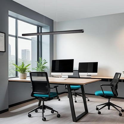 YISDESIGN Modern Linear LED Chandelier, 31" Wall-Dimmable Pendant Light Kitchen Island Light with Wood & Aluminum, 19W LED Pendant Light for Dining Room, Office, 100-240V, CRI>90 Black