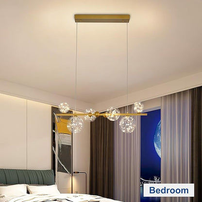Depuley Linear Chandeliers for Dining Room: 23.62In Sputnik Chandeliers 6-Light Glass Globe Chandelier - Modern Gold Bubble Large Pendant Lights for Kitchen Island Lighting
